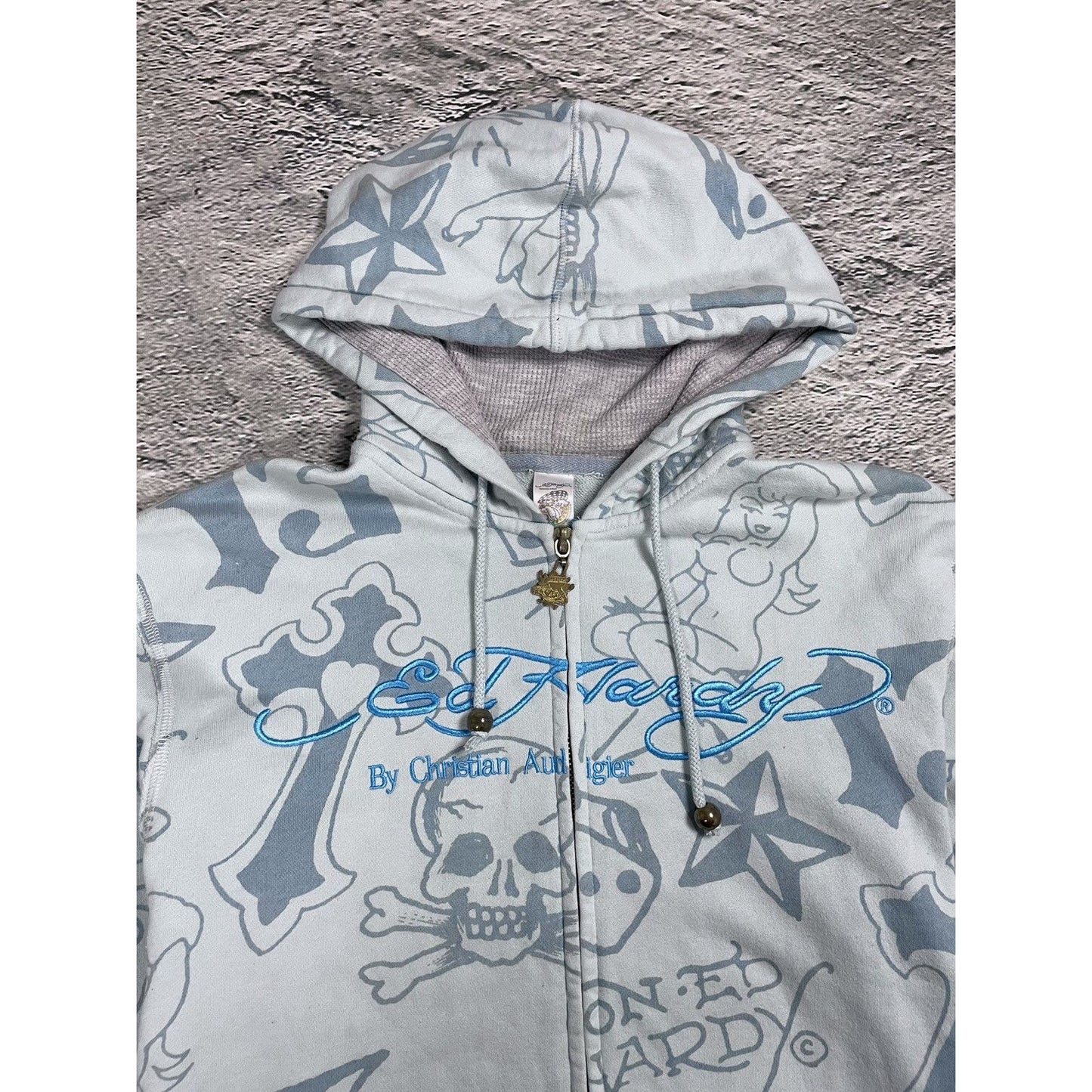 Ed Hardy zip hoodie baby blue vintage Y2K Christian Audigier
