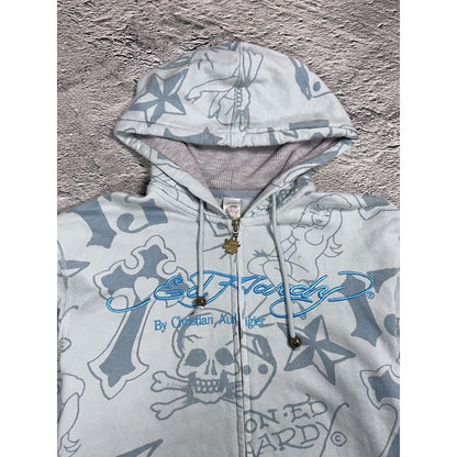 Ed Hardy zip hoodie baby blue vintage Y2K Christian Audigier