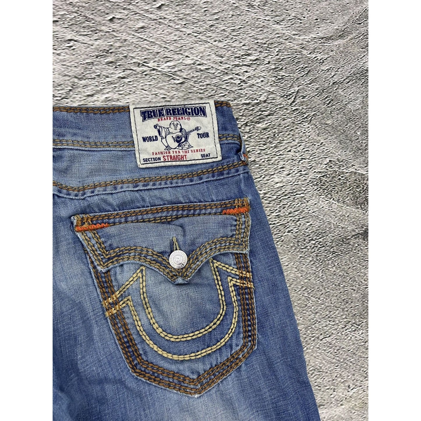True Religion blue jeans thick stitching straight Y2K