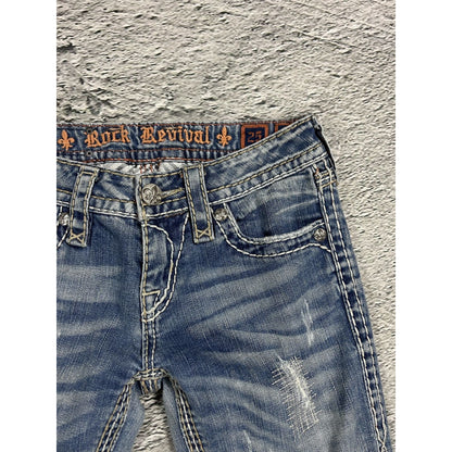 Rock Revival vintage light jeans leather patch Y2K flared