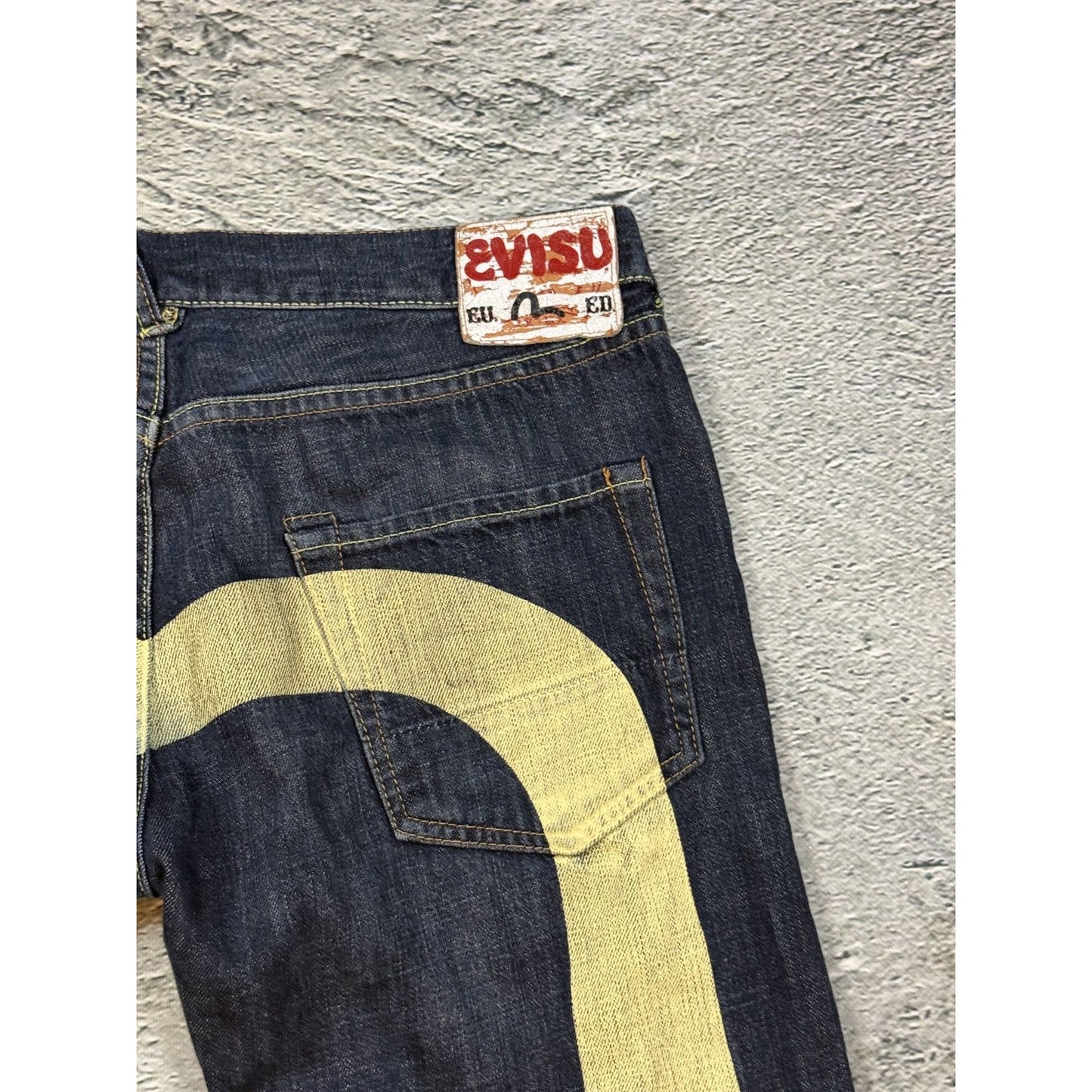 Evisu jeans daicock big logo white navy Ramen EU ED