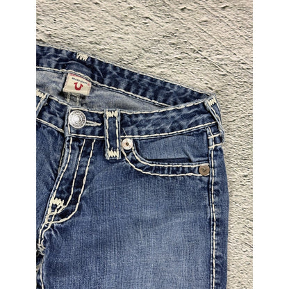 True Religion blue jeans white thick stitching Johnny