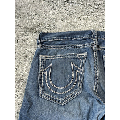 True Religion jeans blue white thick stitching Bobby Y2K