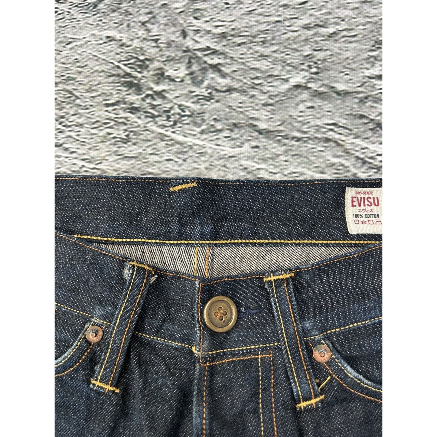 Evisu jeans vintage dark navy selvedge denim white seagull