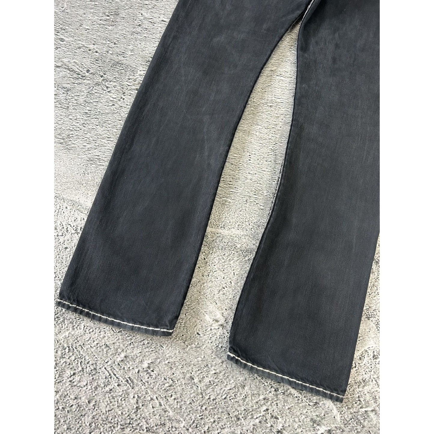 True Religion vintage black jeans denim white stitching