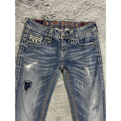 Rock Revival vintage light jeans leather patch Y2K flared