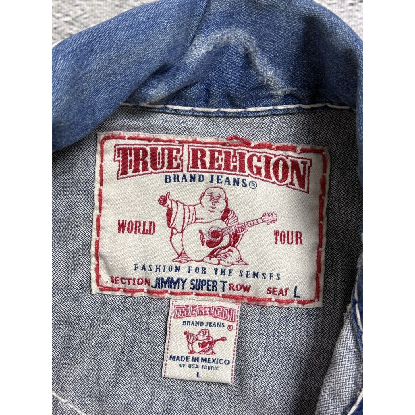 True Religion denim jacket blue white stitching vintage