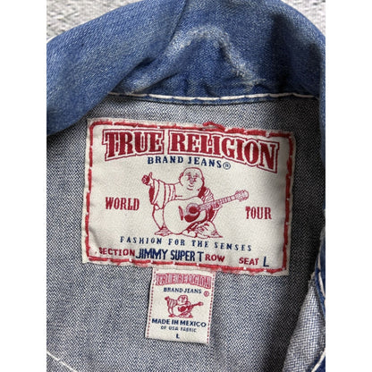 True Religion denim jacket blue white stitching vintage