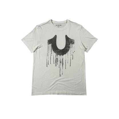 True Religion T-shirt white big logo silver horseshoe