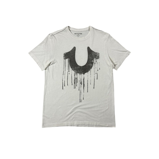 True Religion T-shirt white big logo silver horseshoe