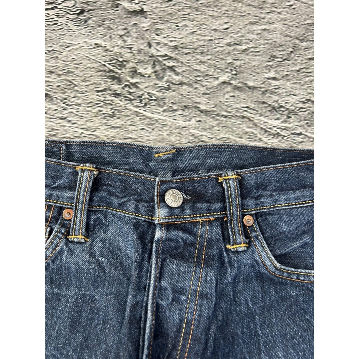 Evisu jeans daicock big logo white selvedge denim