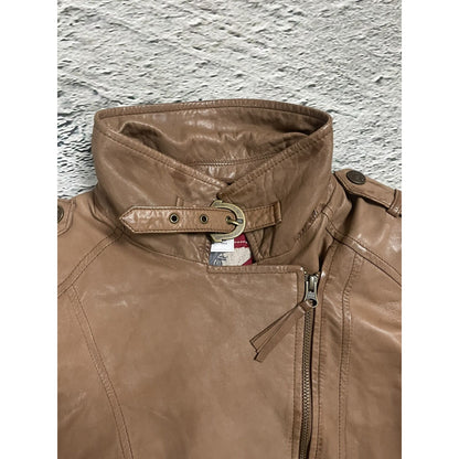 True Religion leather jacket brown Y2K Avant Garde kill bill