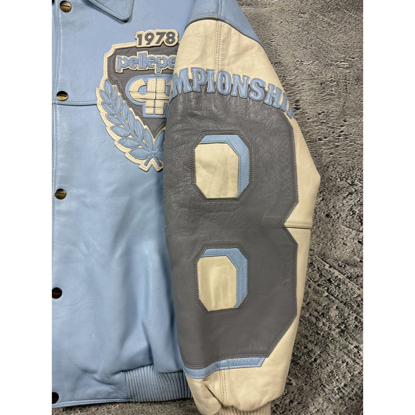 Pelle Pelle leather jacket white blue big logo turquoise