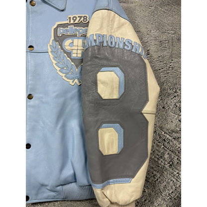 Pelle Pelle leather jacket white blue big logo turquoise