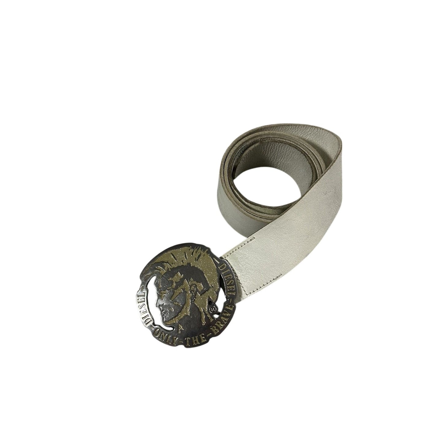Diesel leather belt big buckle Y2K white