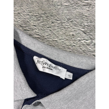 Yves Saint Laurent polo big logo stripped YSL t-shirt grey