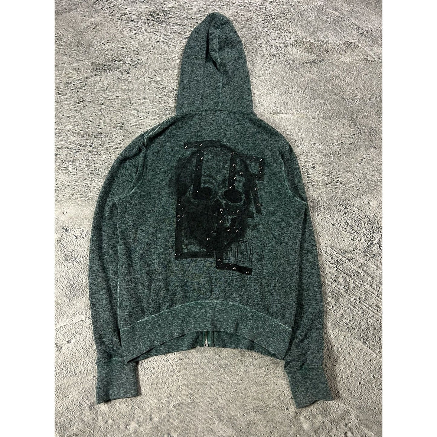 True Religion zip hoodie vintage Skull Green studded