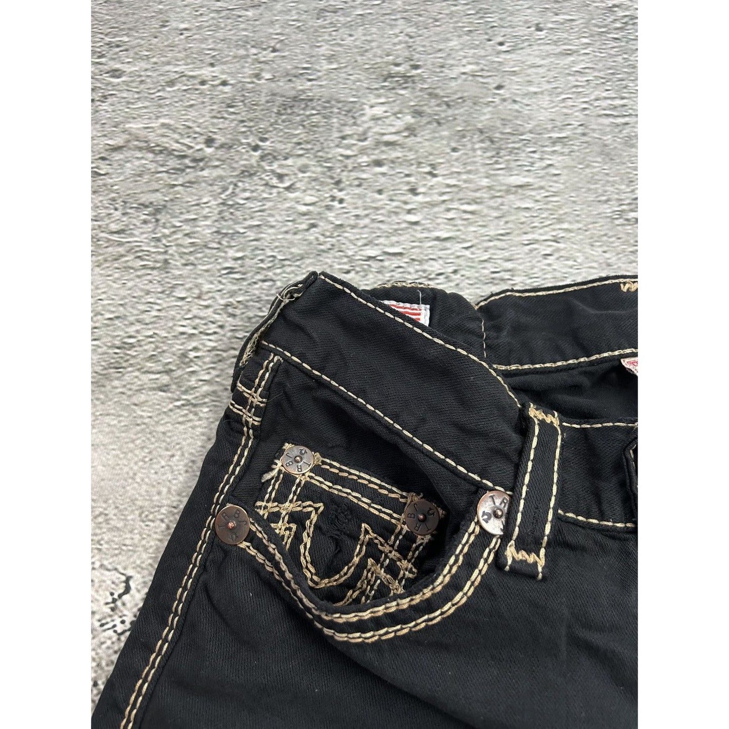 True Religion vintage black jeans denim thick stitching Y2K