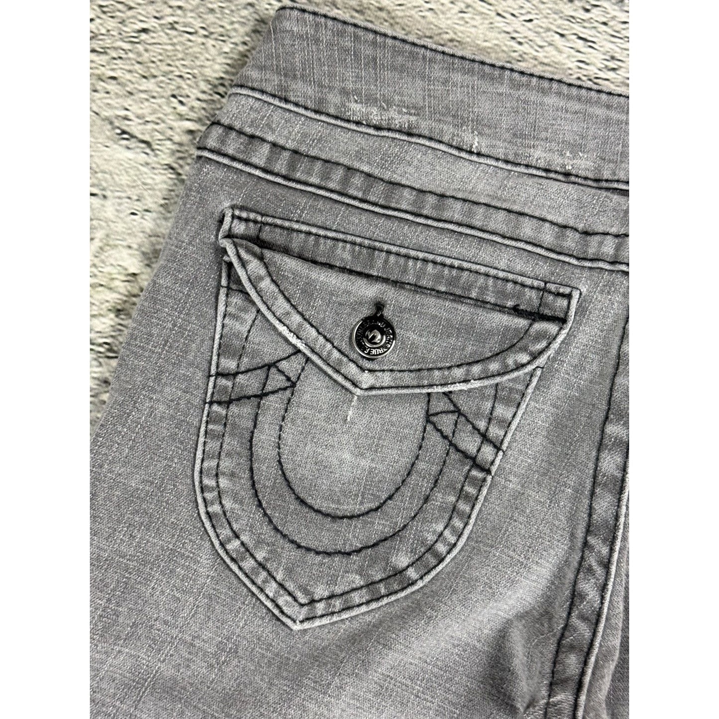 True Religion jeans grey black thick stitching flared Billy