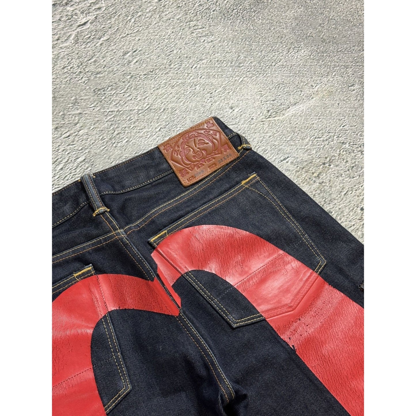 Evisu jeans daicock cargo big logo red selvedge denim