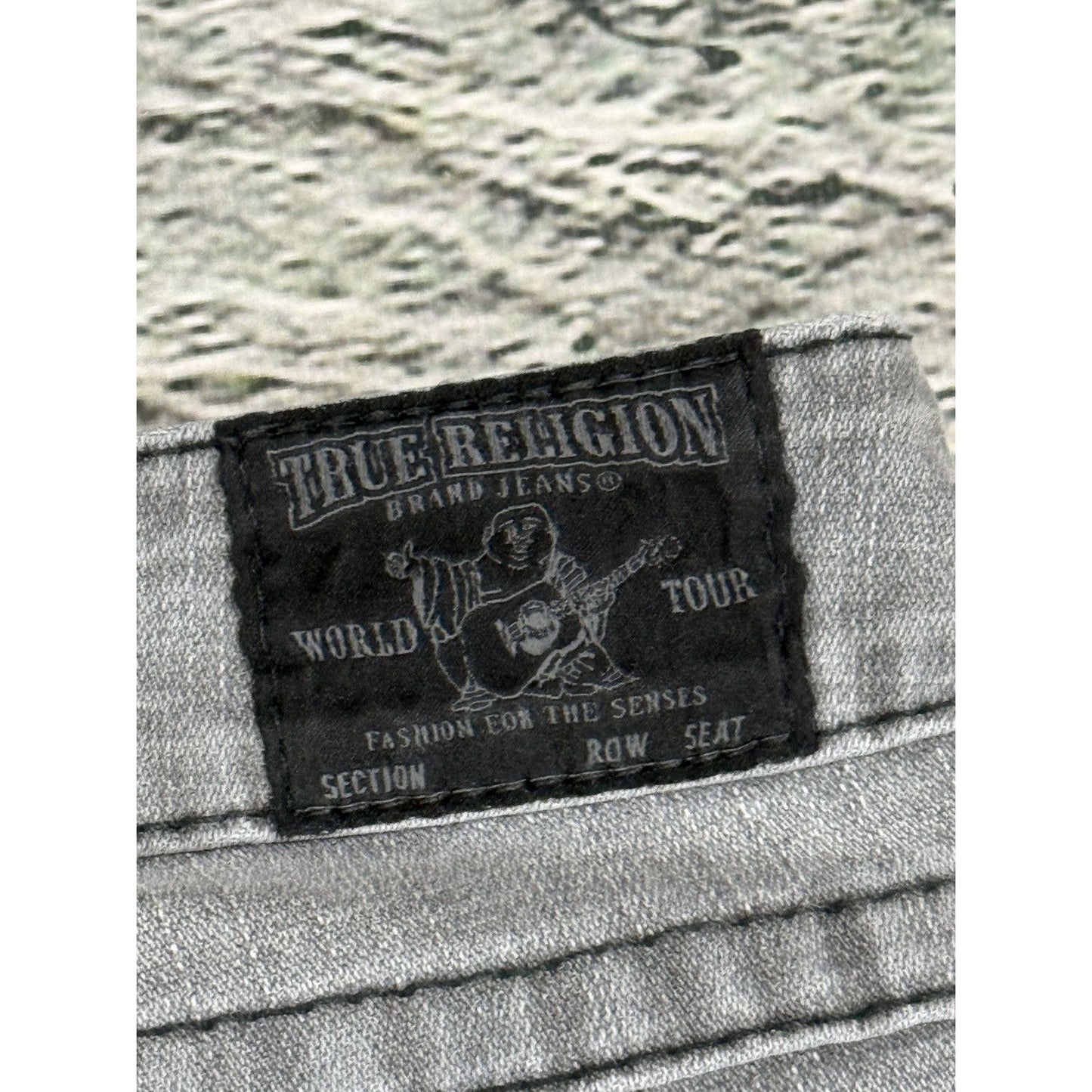True Religion jeans grey black thick stitching flared Billy