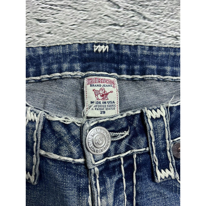 True Religion blue jeans white thick stitching Gina super T