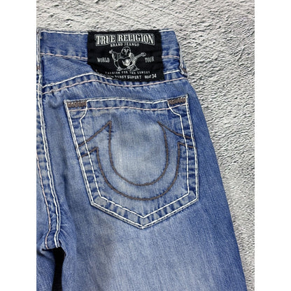 True Religion Blue jeans White Brown thick stitching Bobby