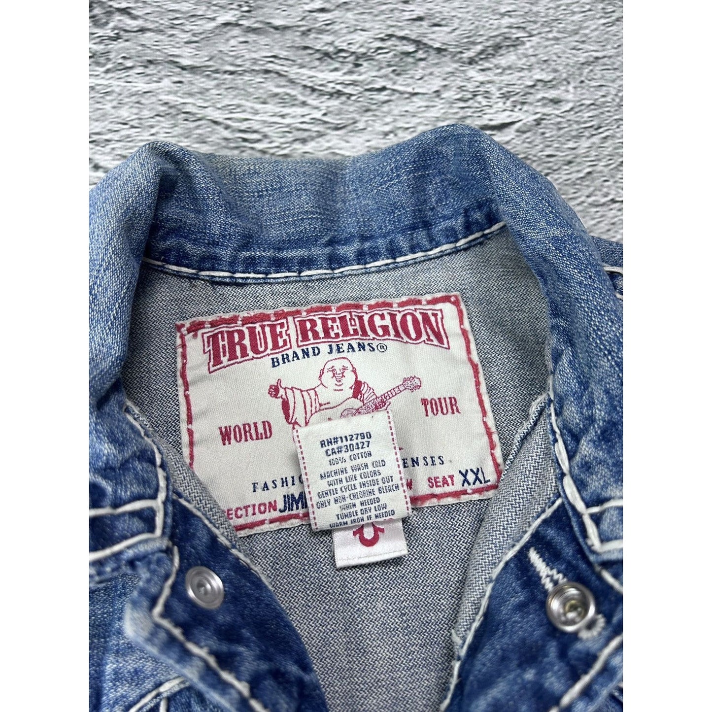 True Religion denim jacket trucker blue contrast stitching