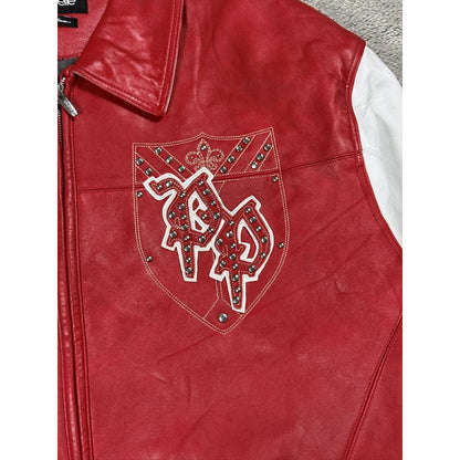 Pelle Pelle leather jacket red white studded big logo swag