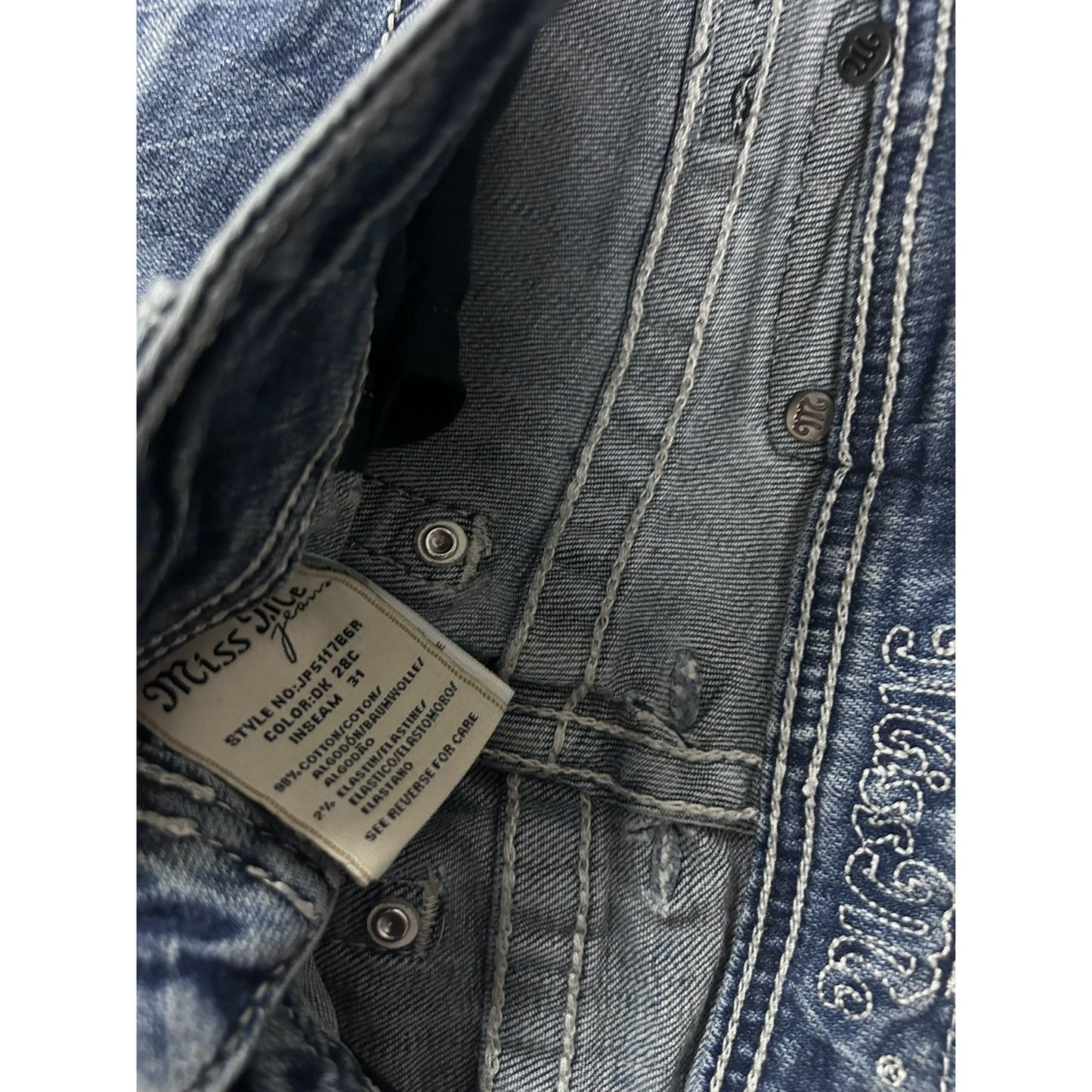 Miss Me flared bootcut white stitching denim vintage y2k