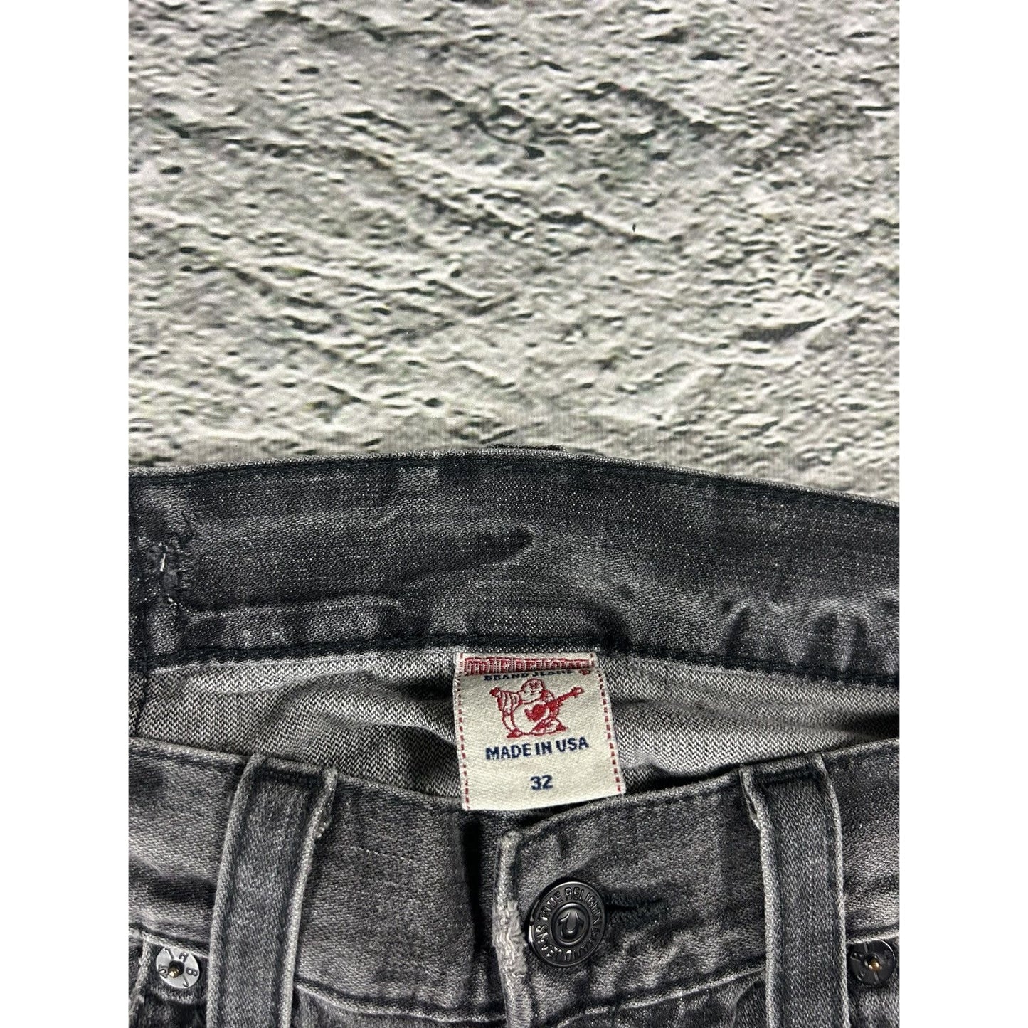 True Religion jeans grey black thick stitching Bobby
