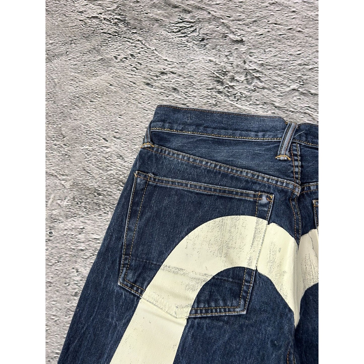 Evisu jeans daicock big logo white selvedge denim