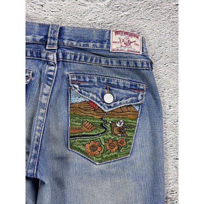 True Religion blue jeans Buddha Embroidery Joey flared