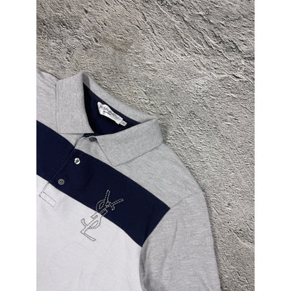 Yves Saint Laurent polo big logo stripped YSL t-shirt grey