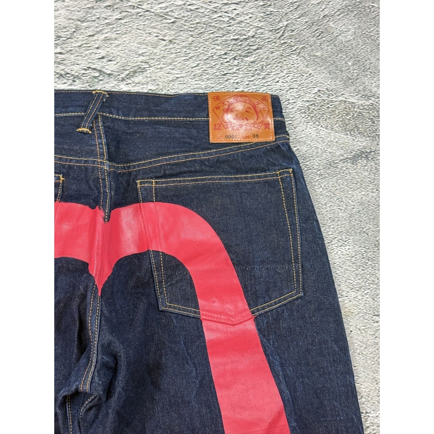 Evisu jeans daicock red big logo navy raw denim Selvedge