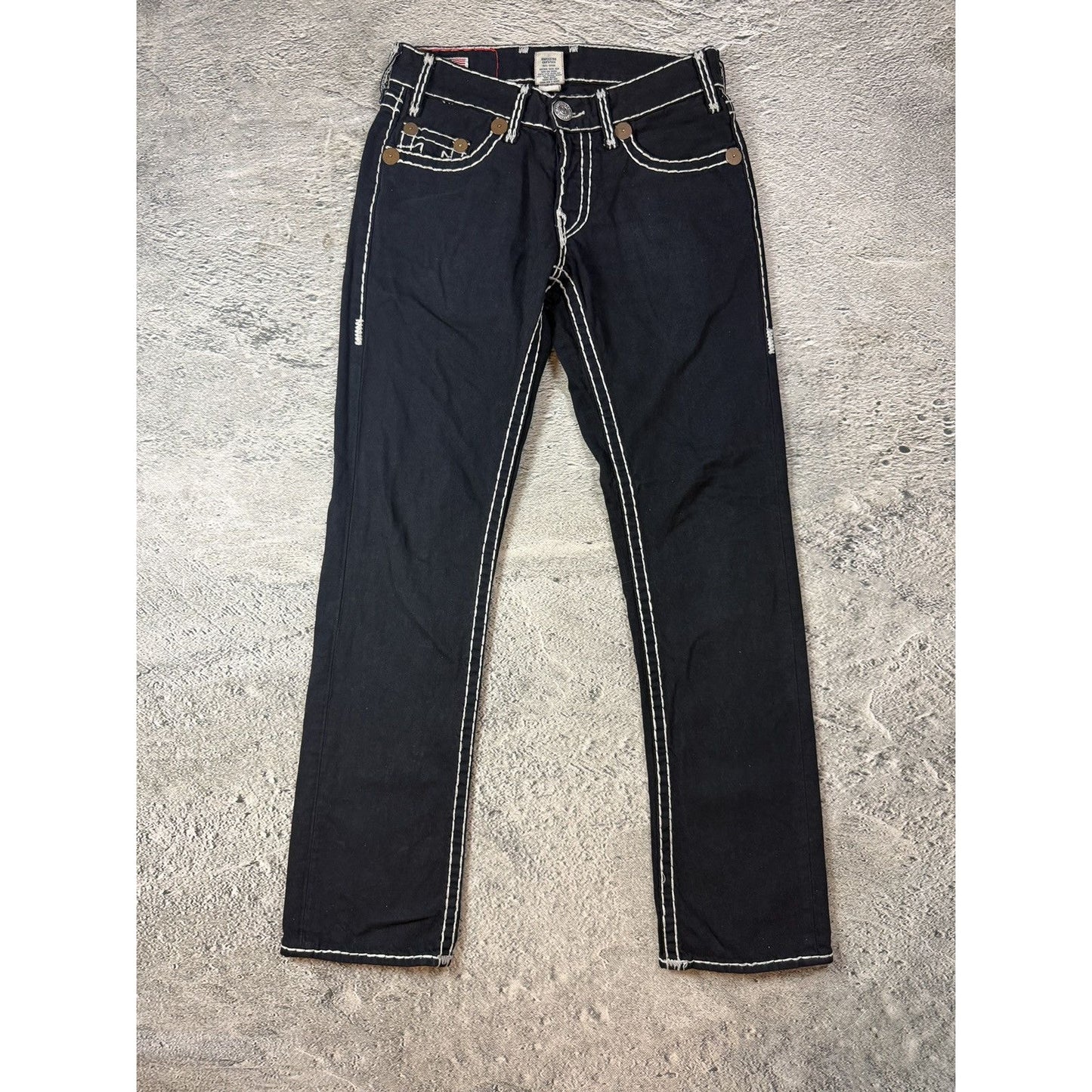 True Religion black jeans white thick stitching Y2K Logan