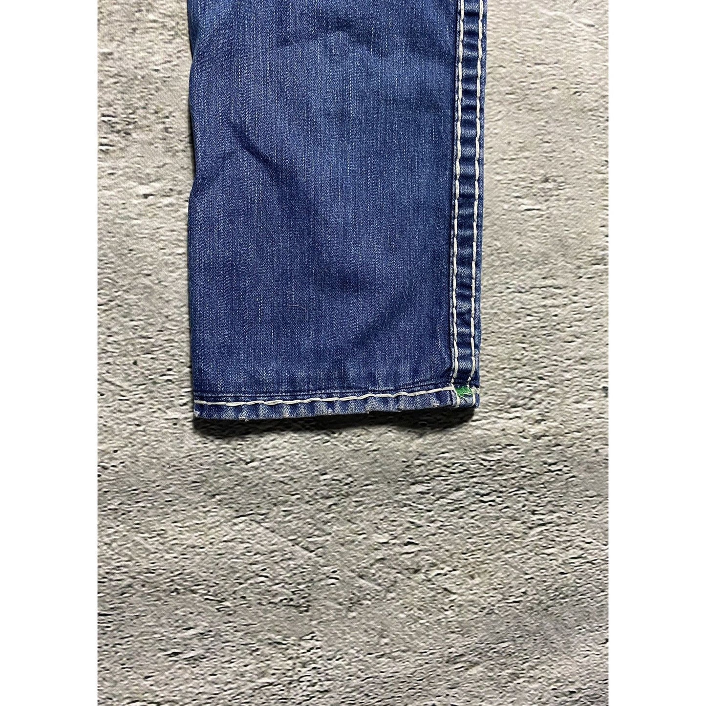 True Religion vintage jeans blue thick stitching white Y2K