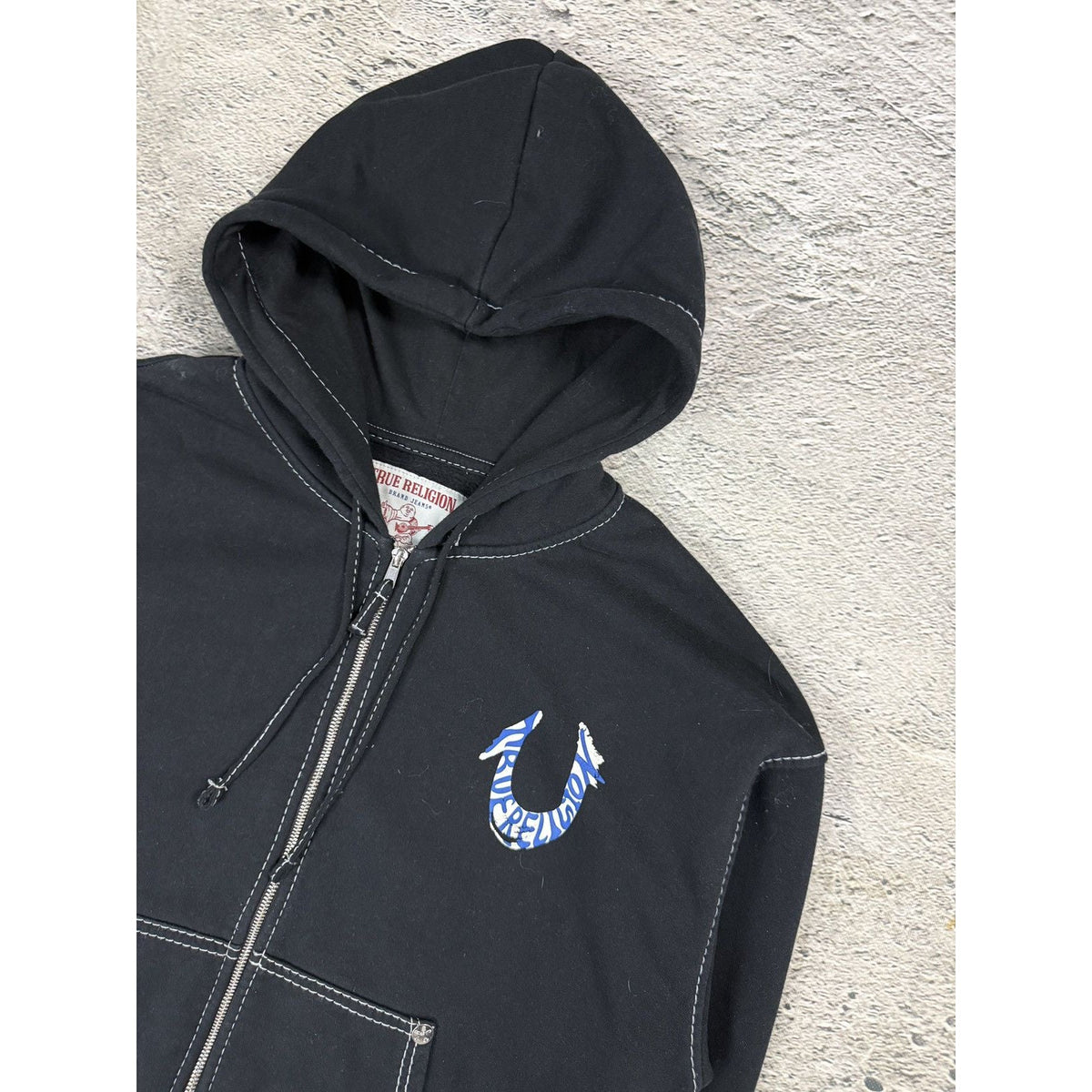 True Religion vintage black zip hoodie white big logo