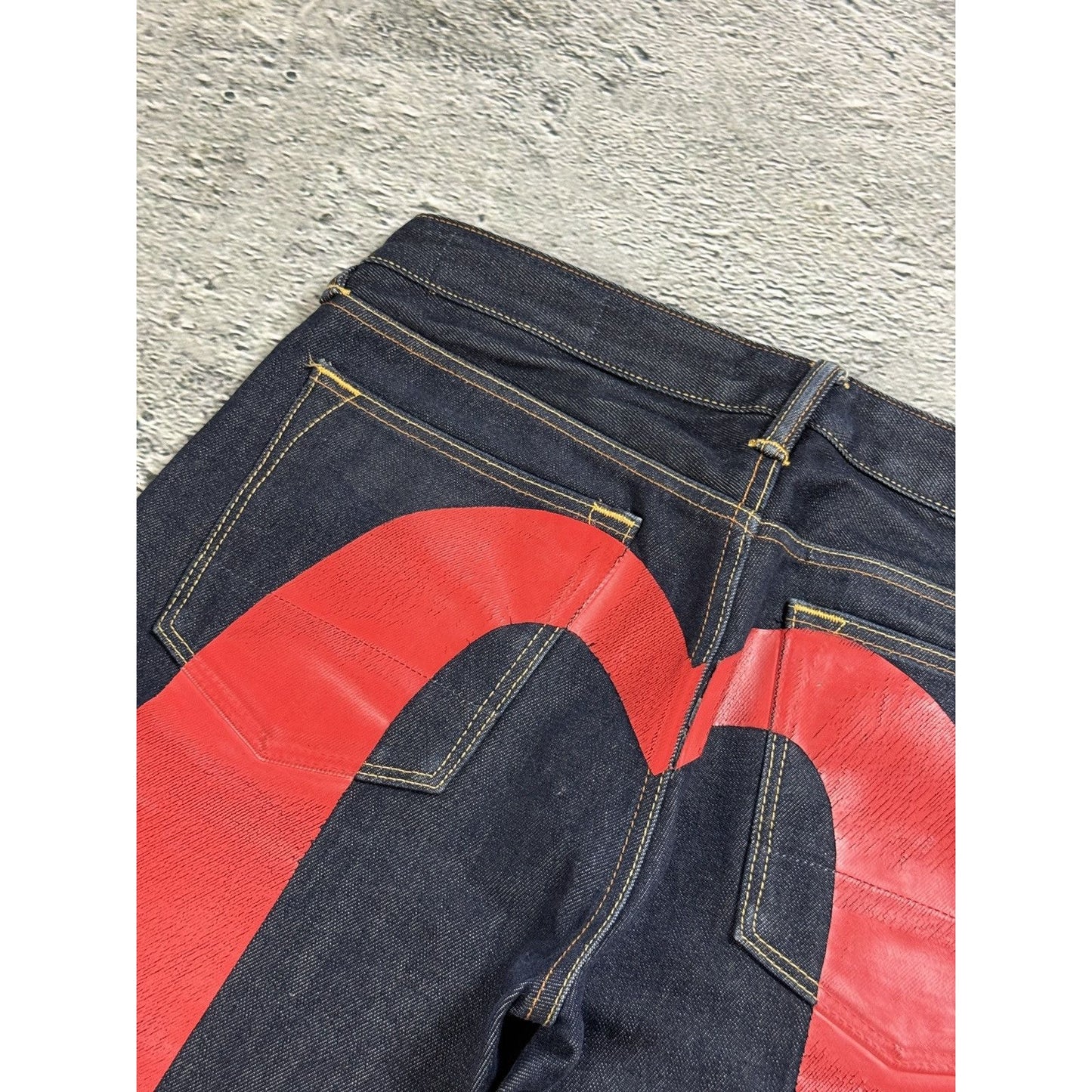 Evisu jeans daicock cargo big logo red selvedge denim