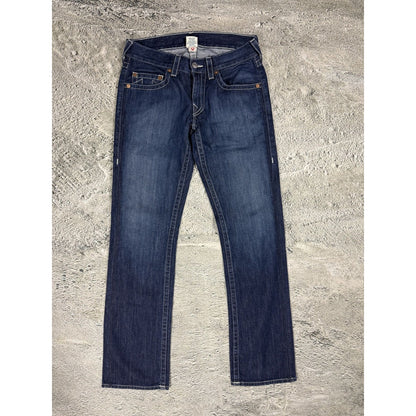 True Religion jeans blue white stitching straight Y2K
