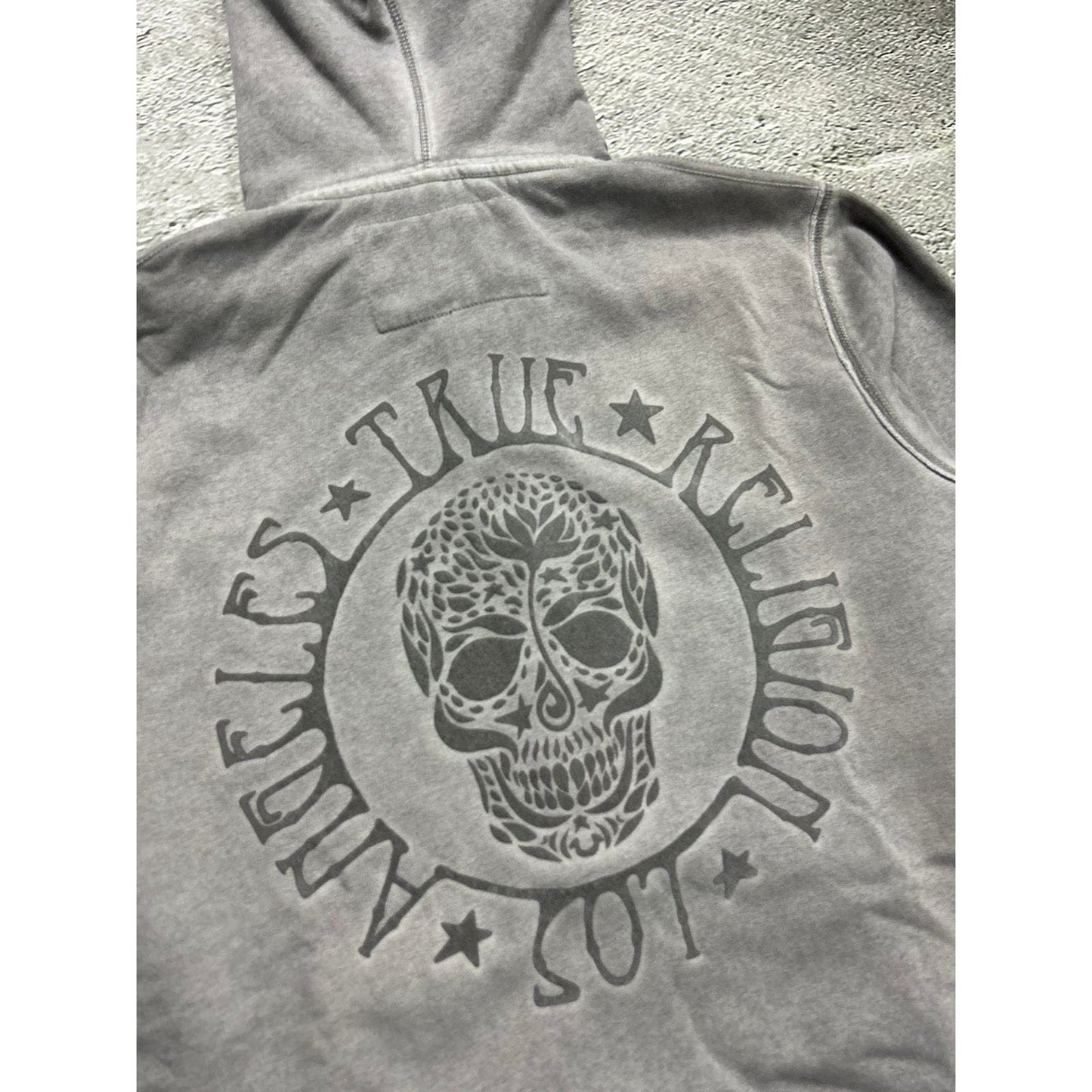 True Religion vintage grey zip hoodie big logo skull Y2K