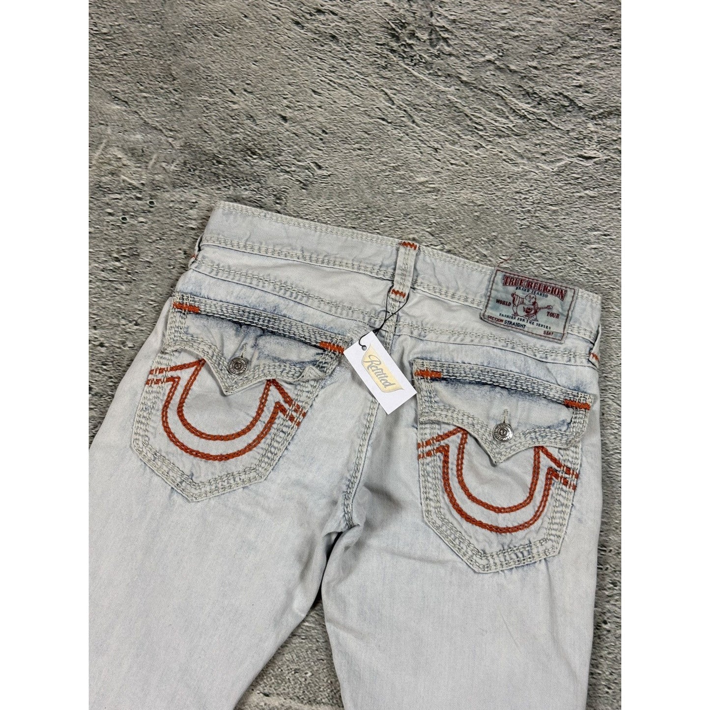 True Religion vintage white jeans straight mega T Orange