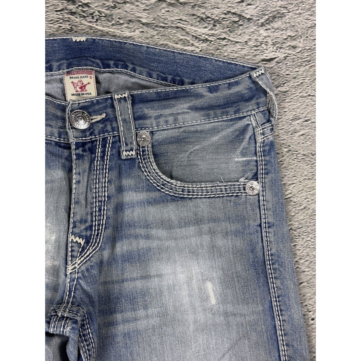 True Religion blue jeans white thick stitching Y2K Bobby