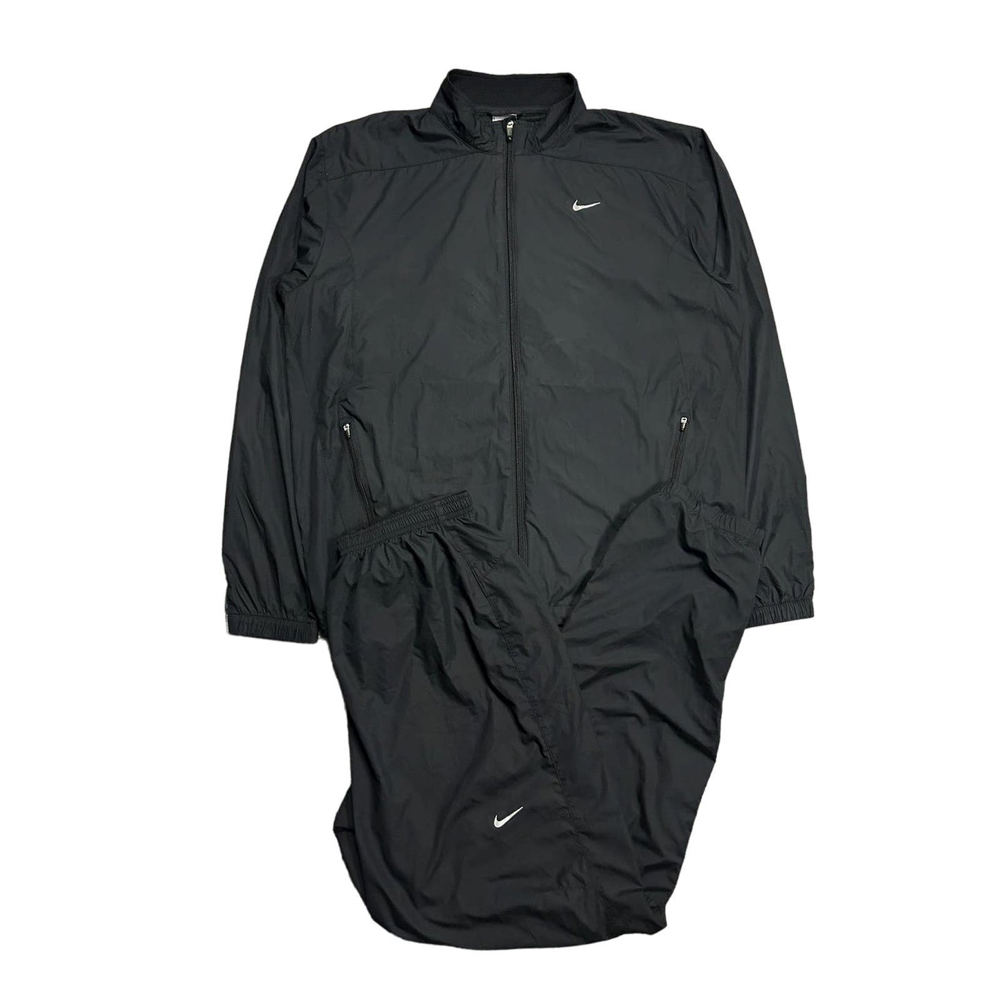 Nike track suit vintage black nylon pants jacket drill Y2K