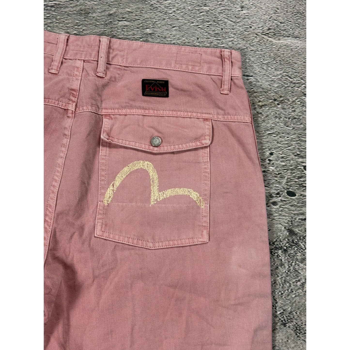Evisu jorts pink Y2K shorts denim white seagulls cargo