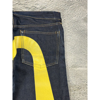 Evisu jeans daicock big logo yellow selvedge denim