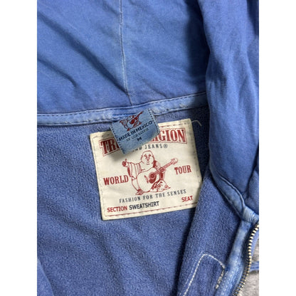 True Religion zip hoodie blue vintage big logo fade Y2K