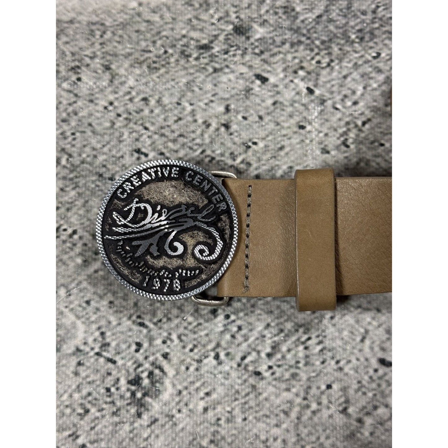 Diesel belt leather cow big buckle beige