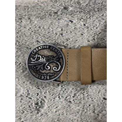 Diesel belt leather cow big buckle beige