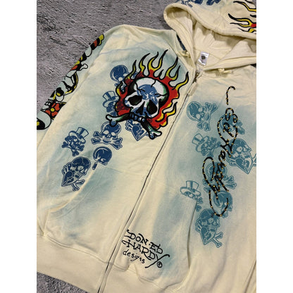 Ed Hardy zip hoodie yellow vintage Y2K Christian Audigier